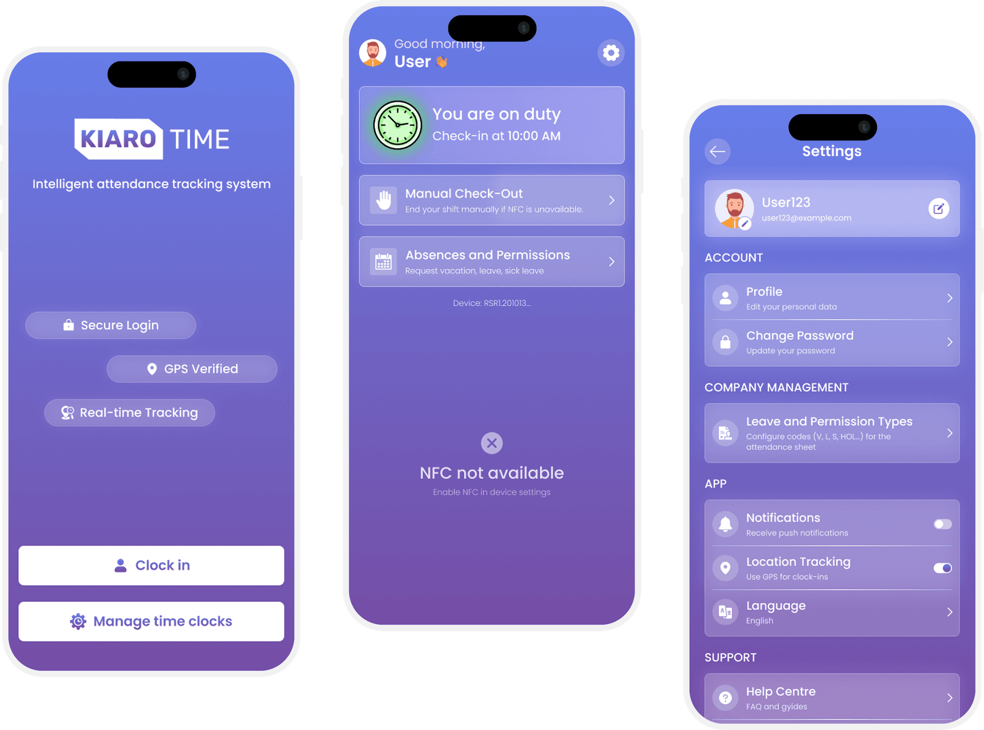 Kiaro Time App Screenshots